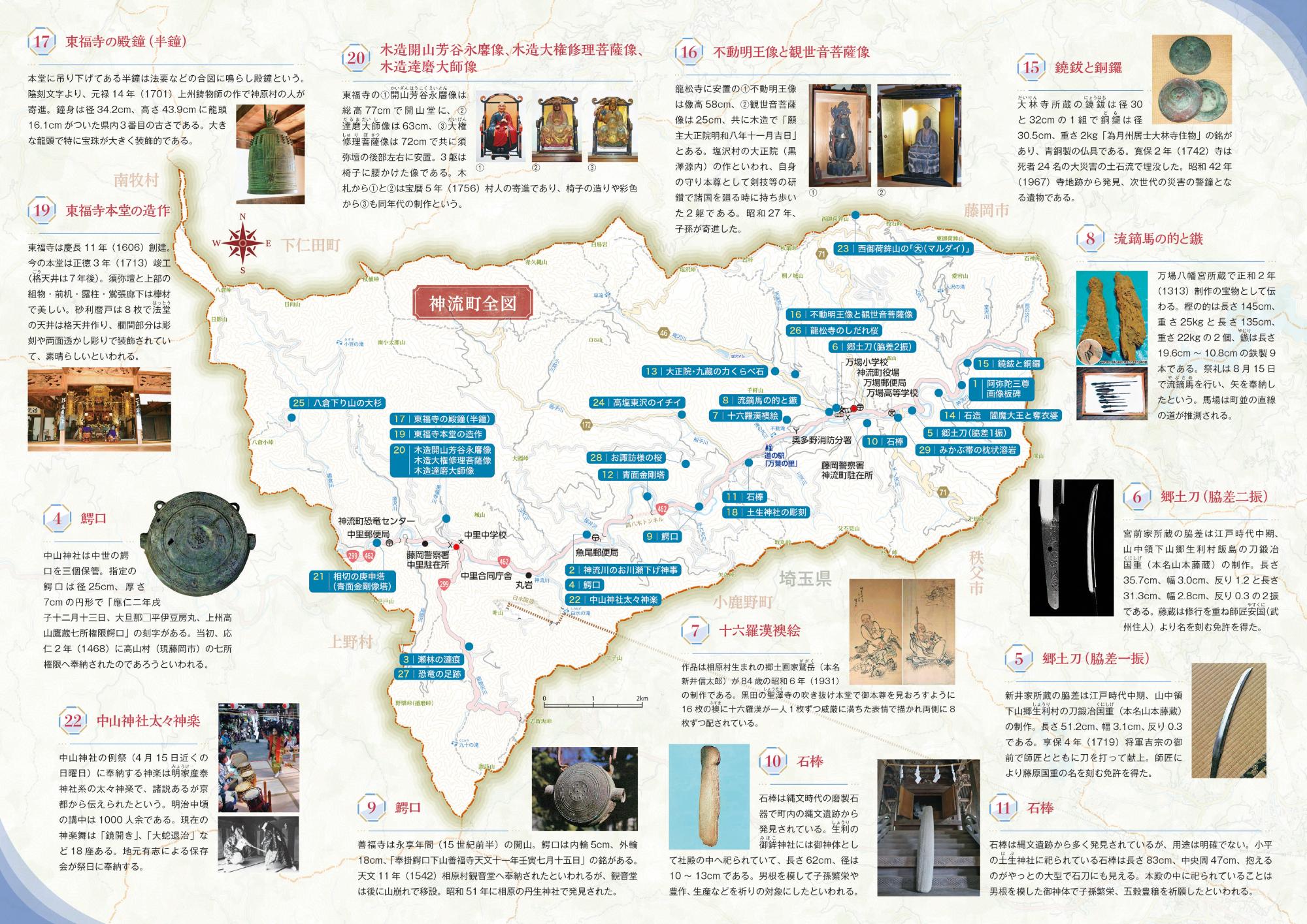 神流町の文化財の詳細が書き込まれた地図