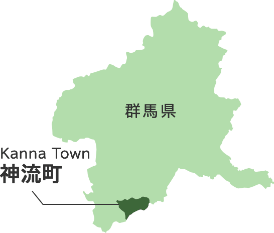 群馬県の南西部、多野郡にある神流町の位置を指示した図